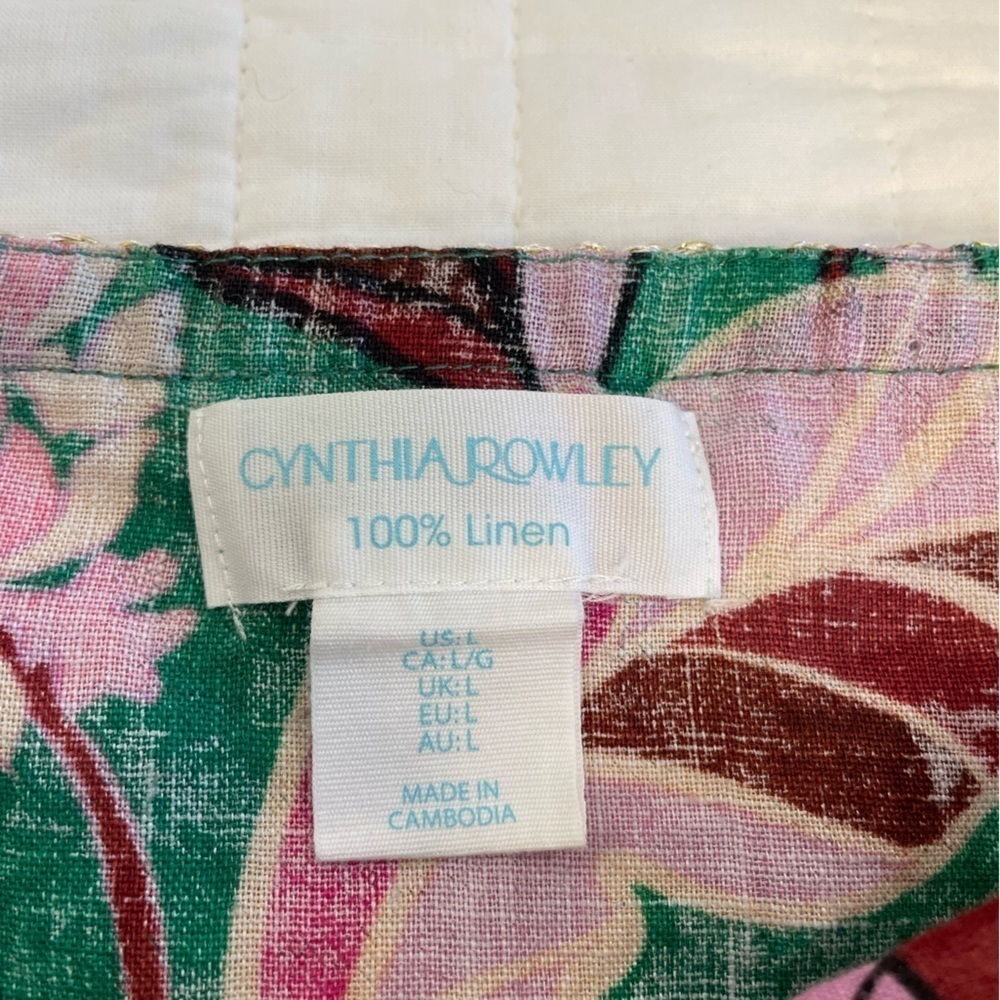 Cynthia Rowley Floral Off-Shoulder Linen Top - Pink and Green Size Large. - Picture 9 of 10